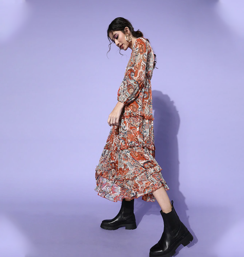 Chic Rust Bohemian Smocked Dress